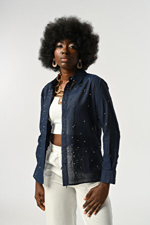 KADIN TAŞ İŞLEMELİ İNCE GÖMLEK