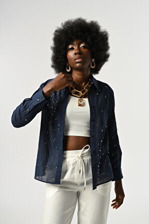 KADIN TAŞ İŞLEMELİ İNCE GÖMLEK