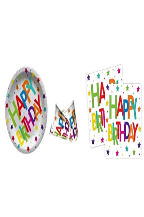 RENKLİ HAPPY BIRTHDAY TABAK BARDAK PEÇETE SET