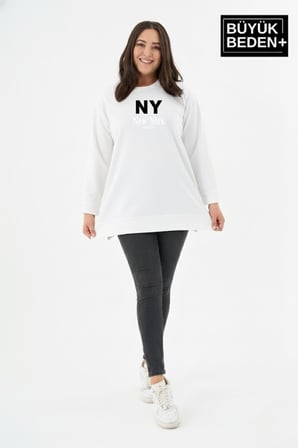 Kadın Tunik Büyük Beden NY NEWYORK Baskılı ince Sweatshırt SPR26BTK990-1
