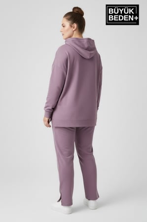 Büyük Beden Kapşonlu M Baskılı Tunik ince Sweatshırt  SPR26BTK991-4