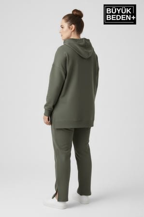 Büyük Beden Kapşonlu M Baskılı Tunik ince Sweatshırt  SPR26BTK991-4