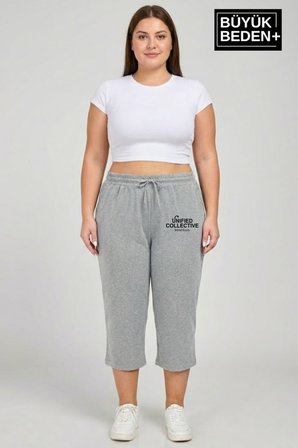 Kadın Büyük Beden Unified Collective Baskılı Beli Lastikli Bol Paça Kapri Şort 3XL-6XL SPR26BSRK591-10