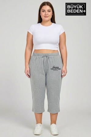 Kadın Büyük Beden Unified Collective Baskılı Beli Lastikli Bol Paça Kapri Şort 3XL-6XL SPR26BSRK591-10