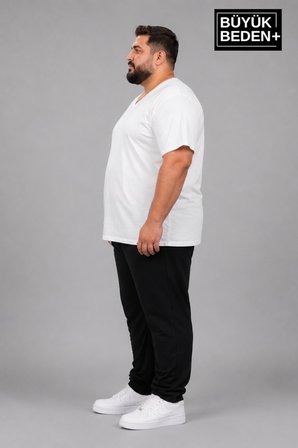 Süperlife Büyük Beden Erkek V Yaka Pamuklu Basic Tişört Lacivert 3XL-6XL SPR26BTS509