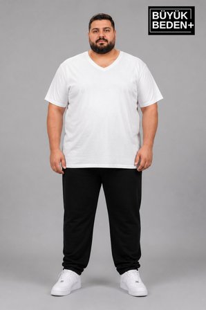 Süperlife Büyük Beden Erkek V Yaka Pamuklu Basic Tişört Lacivert 3XL-6XL SPR26BTS509