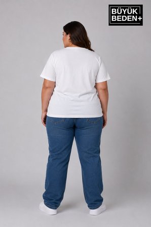Süperlife Büyük Beden Kadın V Yaka Pamuklu Basic Tişört Lacivert 3XL-6XL SPR26BTSK509