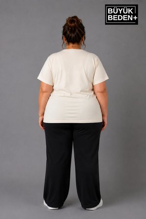 Süperlife Büyük Beden Kadın V Yaka Pamuklu Basic Tişört Lacivert 3XL-6XL SPR26BTSK509
