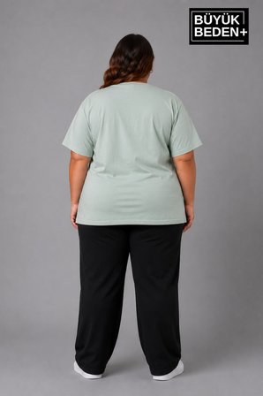 Süperlife Büyük Beden Kadın V Yaka Pamuklu Basic Tişört Lacivert 3XL-6XL SPR26BTSK509