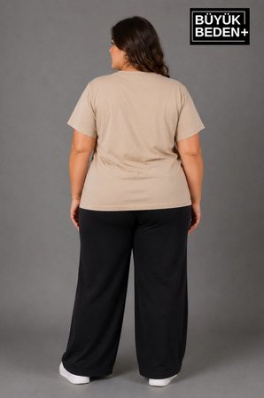 Süperlife Büyük Beden Kadın V Yaka Pamuklu Basic Tişört Lacivert 3XL-6XL SPR26BTSK509