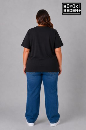Süperlife Büyük Beden Kadın V Yaka Pamuklu Basic Tişört Lacivert 3XL-6XL SPR26BTSK509
