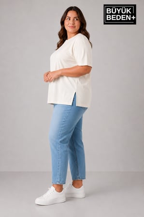 Büyük Beden Kadın Bisiklet Yaka Yırtmaç Detaylı 3XL-6XL Tunik Tişört SPR26BTSK501