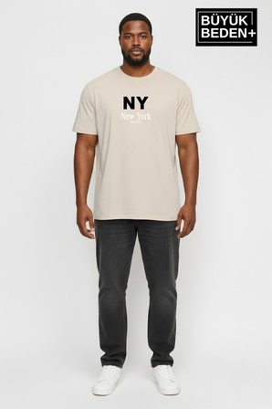 Erkek Büyük Beden NY New York Baskılı 3xl-6xl Bisiklet Yaka Tshırt SPR26BTS510-15