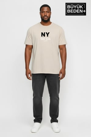 Erkek Büyük Beden NY New York Baskılı 3xl-6xl Bisiklet Yaka Tshırt SPR26BTS510-15