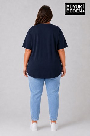 Süperlife Büyük Beden Kadın Bisiklet Yaka Basic Oval Etek Detalylı 3xl-6xl Uzun Tunik SPR26BTSK502