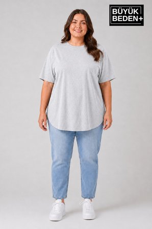 Süperlife Büyük Beden Kadın Bisiklet Yaka Basic Oval Etek Detalylı 3xl-6xl Uzun Tunik SPR26BTSK502