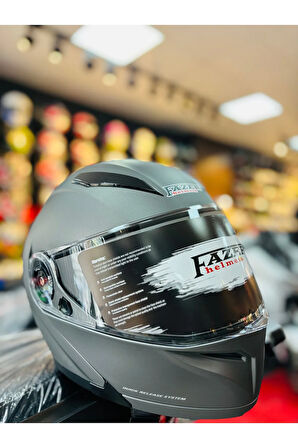 FAZER MAT GREY ÇENE AÇILIR GÜNEŞ VİZÖRLÜ MOTOSİKLET KASKI ( GRİ )