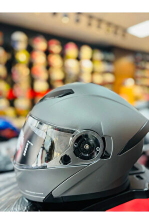 FAZER MAT GREY ÇENE AÇILIR GÜNEŞ VİZÖRLÜ MOTOSİKLET KASKI ( GRİ )