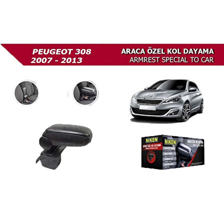 Peugeot 308 2007-2013 Araca Özel Kol Dayama Siyah