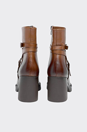 Hakiki Deri Tokalı Fermuarlı Kadın Bot