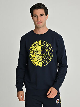 Fenerbahçe Tribün Lazer Baskılı Tek Renk Logolu Erkek Sweatshirt