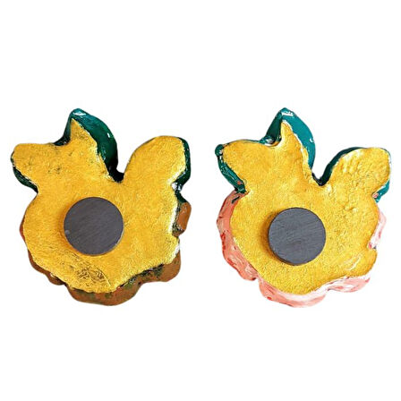 Uretti - Ayşe 7362 2886 El Yapımı Minik 2'li Yavruağzı - Yeşil Renk Gül Magnet - 6 x 7 cm