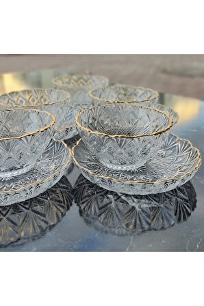 12 Parça Altın Yaldızlı Çerezlik Sütlaç Kasesi Hediyelik Çeyizlik Sunumluk Misafirlik