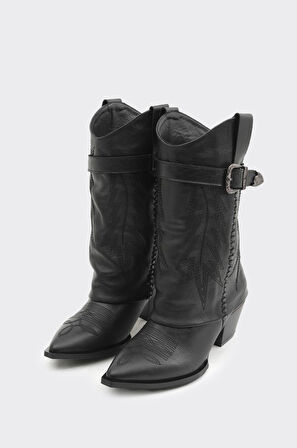 Desenli Hakiki Deri Kadın Çizme