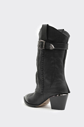 Desenli Hakiki Deri Kadın Çizme