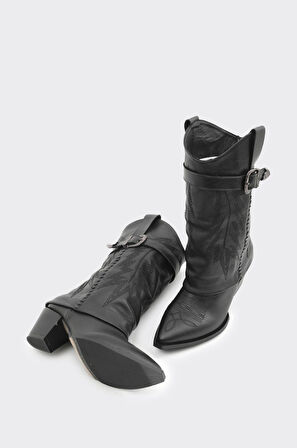 Desenli Hakiki Deri Kadın Çizme