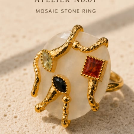 RiODY Atelier No.01 – Mosaic Stone Ring | Koleksiyon Serisi Doğal Taş Statement Ring