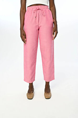 KADIN BELİ LASTİKLİ REGULAR DÜZ RENK PANTOLON