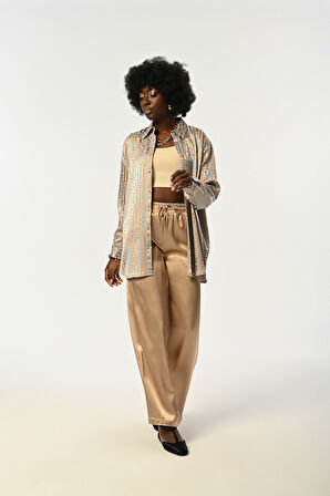 KADIN DESENLİ OVERSİZE KESİM GÖMLEK