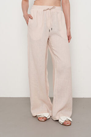 KADIN %100 KETEN BOL PAÇA DÜZ RENK PANTOLON