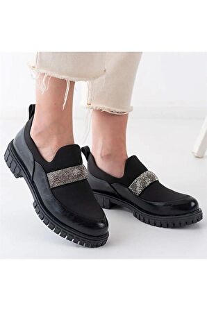 SAPİN Kadın Siyah Streç Loafer Babet 69549