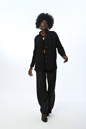 KADIN SİM DETAYLI OVERSİZE KESİM GÖMLEK