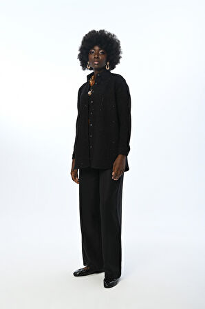 KADIN SİM DETAYLI OVERSİZE KESİM GÖMLEK