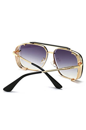 Sanches  Kadın Erkek Tarz Steampunk Altın Çerçeve Füme Flash Kaplamalı Uv400 Korumalı Cam Pk003alfmf