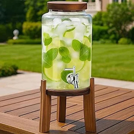 Mien 5 Lt Musluklu Cam Meşrubat Sebili ve Ahşap Standı
