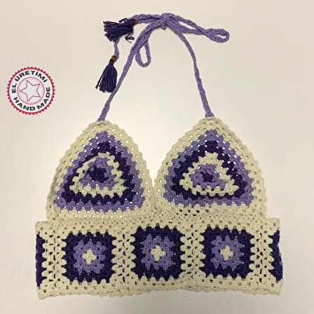 Uretti - ASLI 5776 - El Yapımı Mor Crop Top