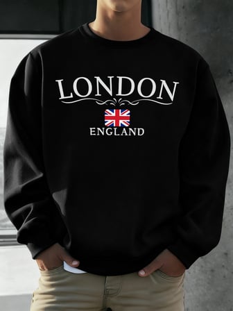 Londra İngiltere Bayrağı Baskı Kazak Erkekler Için Sonbahar Gevşek Gündelik Giyim Hipster Yum