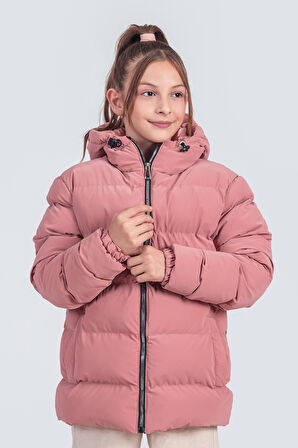 Kız Çocuk Kapüşonlu Nova Kumaş Kışlık Mont KM1010