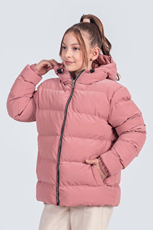 Kız Çocuk Kapüşonlu Nova Kumaş Kışlık Mont KM1010
