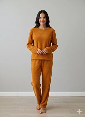 KADIN HARDAL PELUŞ PİJAMA TAKIM