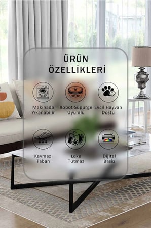 Yıkanabilir Kaymaz Taban Dijital Baskılı Halı ve Yolluk – Leke Tutmaz Salon & Mutfak Halısı