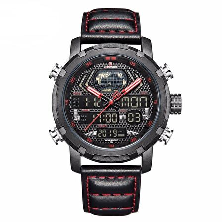 NAVİFORCE NF9160 SİYAH KAYIŞ KIRMIZI DİKİŞLİ  SPOR ERKEK KOL SAATİ