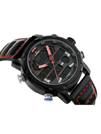NAVİFORCE NF9160 SİYAH KAYIŞ KIRMIZI DİKİŞLİ  SPOR ERKEK KOL SAATİ