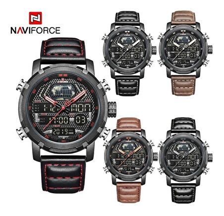 NAVİFORCE NF9160 SİYAH KAYIŞ KIRMIZI DİKİŞLİ  SPOR ERKEK KOL SAATİ