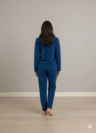 KADIN MAVİ PELUŞ PİJAMA TAKIM