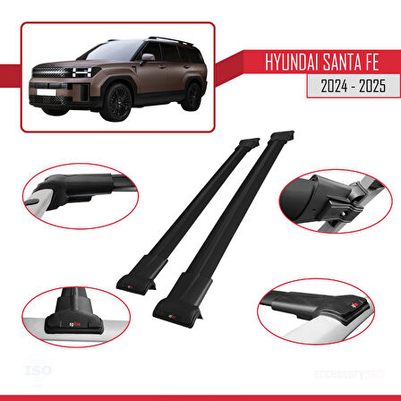 Hyundai Santa Fe 2024-2025 Arası ile Uyumlu FLY Model Ara Atkı Tavan Barı Siyah 2 Adet